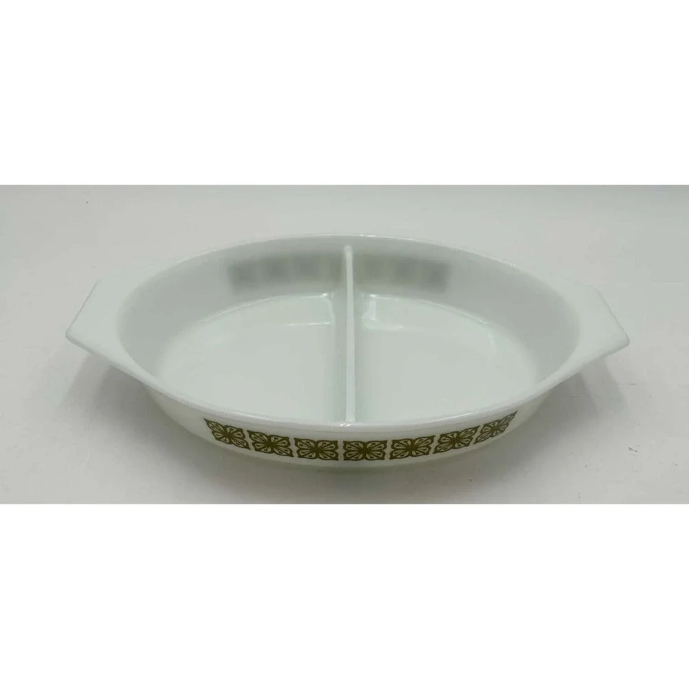 Vintage Pyrex Verde Green Square Flower Divided Casserole Dish 1 Qt NO Lid